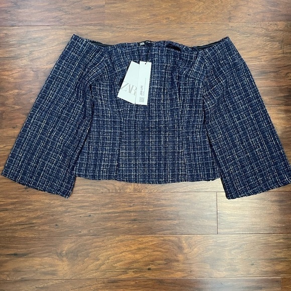 NWT Zara Tweed Peplum Off the Shoulder Top Size XS - Picture 2 of 7
